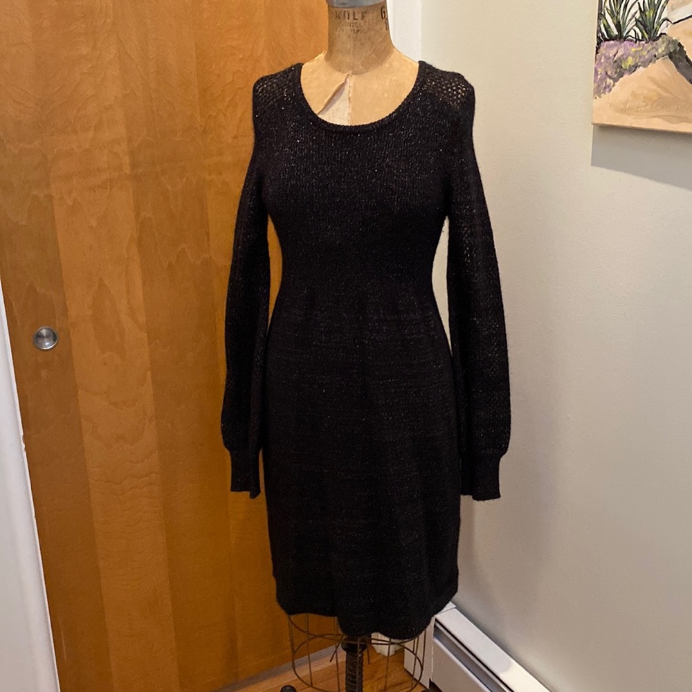 Black sweater dress with hint of multicolored lurex